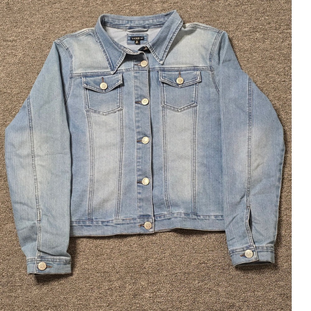 Hannah Denim Jacket Floral Print Jean Jacket Light Wash Women's XL‎